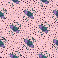 Bright pop seamless pattern with purple eye print. Pink background with dots. vector