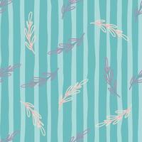 Tropic bright abstract seamless pattern with pink random branches ornament. Blue striped background. vector