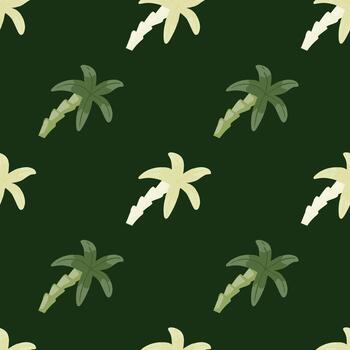 botánica minimalista exótica de patrones sin fisuras con un pequeño y simple adorno de palmera blanca y verde. vector