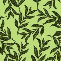 Nature botanic seamless pattern with dark green leaves branches islhouettes print on light background. vector