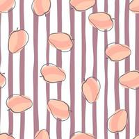 Random pink contoured apricot silhouettes seamless pattern. Striped background. Natural print. vector