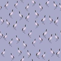 Abstract animal seamless pattern with little crane birds print. Blue background. Creative design. vector
