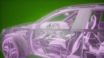 Holographic animation of 3D wireframe car model with engine photo