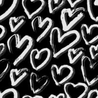 Gray hand drawn hearts seamless pattern on black background. vector