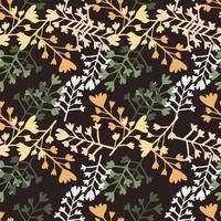 Random dark seamless pattern with flower branches. Black background and orange,green and blue colored botanic ornament. vector