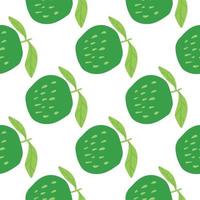 Green apples seamless pattern in doodle style on white background. vector