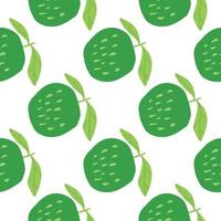 Green apples seamless pattern in doodle style on white background. vector