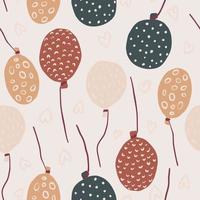 Random seamless pattern with doodle maroon, navy blue and orange balloons. Light pastel background. vector