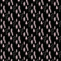 Small pink christmas trees on black background. Seamless pattern. vector