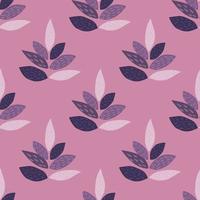 Leaves silhouette seamless floral pattern. Botanic elements and background in purple and lilac colors. vector