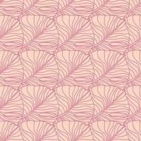Outline monstera leaves silhouettes seamless stylized pattern. Pink palette tropical plant artwork. Simple botanic print. vector