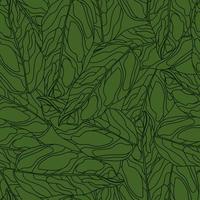 Random seamless doodle pattern with organic outline leaves elements. Green tones artwork. Botanic nature backdrop. vector