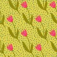 Abstract tulip seamless pattern on dots background. vector