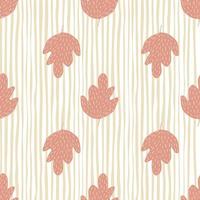 Doodle oak leaf seamless pattern on stripe background. vector