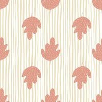 Doodle oak leaf seamless pattern on stripe background. vector