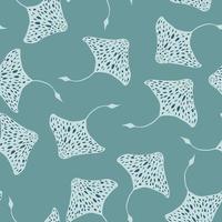 Decorative seamless pattern with hand drawn aquatic stingray shapes. Blue random ornament. Wildlife print. vector