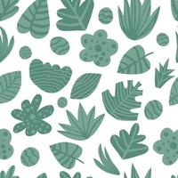 Hand draw tropical green leaves seamless pattern. Exotic plant. vector