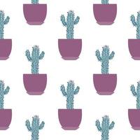 Seamless pattern with cactus in pot on white background. Design for fabric, textile print, wrapping paper. vector