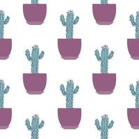 Seamless pattern with cactus in pot on white background. Design for fabric, textile print, wrapping paper. vector