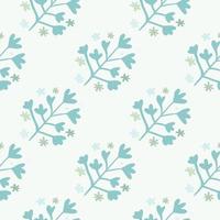 Winter seamless doodle pattern with blue botanic ornament on light background. Simple backdrop. vector