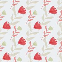 Pastel tender tulip flowers seamless pattern. Red botanic elements on light background. Stylized artwork. vector