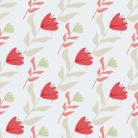 Pastel tender tulip flowers seamless pattern. Red botanic elements on light background. Stylized artwork. vector