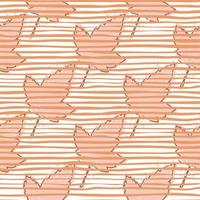 Abstract maple leaves seamless pattern on stripes background. Autumn leaf wallpaper. vector