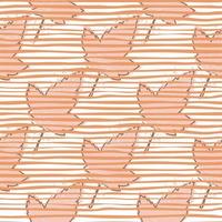 Abstract maple leaves seamless pattern on stripes background. Autumn leaf wallpaper. vector