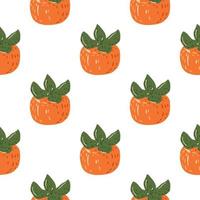 Isolated seamless food backdrop with ripe persimmon ornament. Orange fruits on white background. vector