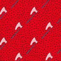 Doodle viking ax seamless pattern in horror style. Red blood background with dots. War battle backdrop. vector