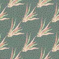 Seamless underwater pattern with pink seaweeds. Grey background with dots. Ocean stylized artwork. vector