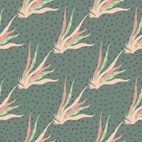 Seamless underwater pattern with pink seaweeds. Grey background with dots. Ocean stylized artwork. vector