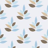 Blue and brown ornament leafs seamless pattern. Light pastel background. Scandinavian style. vector