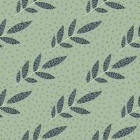 Pastel scandinavian print pattern with dashed branches. Light green background with dots. vector
