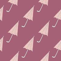Minimalistic seamless pattern with seasonal accessory ornament. Pink umbrellas on dark violet background. vector