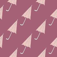 Minimalistic seamless pattern with seasonal accessory ornament. Pink umbrellas on dark violet background. vector