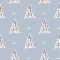 Rainy seamless pattern with dotted white umbrella ornament. Blue background. vector