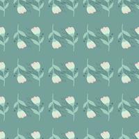 Seamless floral pattern with folk flowers. Soft blue background with white buds. Simple backdrop. vector