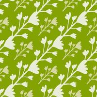 Simple seamless pattern with flowers in olive and green tones. Light botanic elements for floral backdrop. vector
