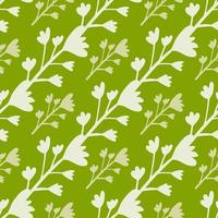 Simple seamless pattern with flowers in olive and green tones. Light botanic elements for floral backdrop. vector