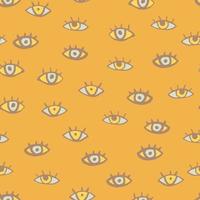 Doodle seamless pattern with eyes. Hand drawn elements on orange background. vector