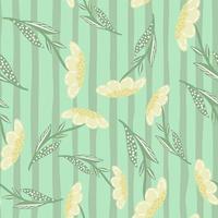 Hand drawn seamless botany pattern with random tender flowers silhouettes. Blue striped background. vector