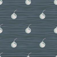 Decorative seamless pattern with white bomb ornament. Blue pale striped background. Danger army print. vector