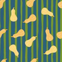 Random seamless pattern with hand drawn light yellow pumpkin silhouettes. Green and blue background. vector