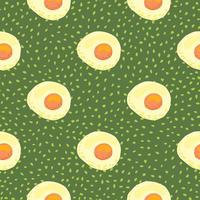 Bright morning breakfast seamless pattern with omelette ornament. Green dotted background. Egg healthy meal backdrop. vector