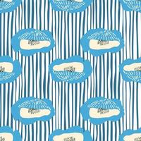 Spring flower buds seamless pattern. Stylized poppy print and stripped background in blue and white colors. vector