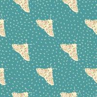 Light beige night moth seamless doodle pattern. Folk insect on turquoise dotted background. Simple nature print. vector