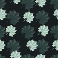 Dark nature seamless exotic pattern with abstract tropic leaf ornament. Black background. Nature backdrop. vector