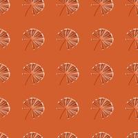 Simple style seamless pattern with abstract palm licuala doodle shapes. Orange background. vector