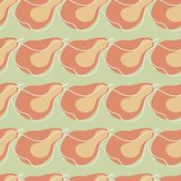 Modern pale tones seamless pattern with pink contoured pear fruits shapes. Pale green background. Doodle print. vector